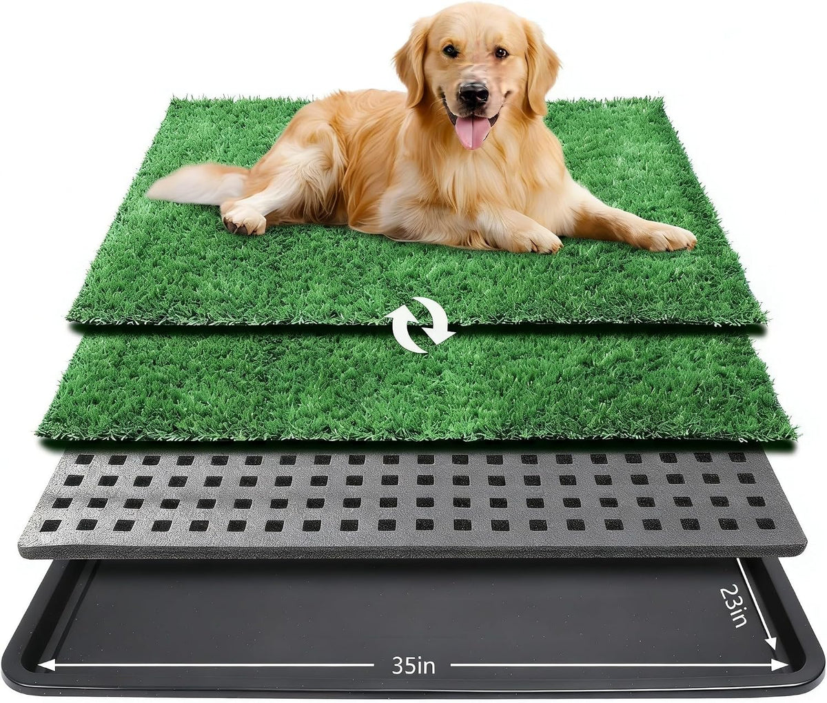 Dog Grass Pad with Tray, 35 x 23 in, 2 Replacement Turf Pads