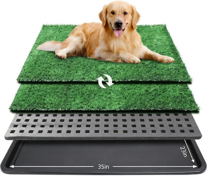 Dog Grass Pad with Tray, 35 x 23 in, 2 Replacement Turf Pads