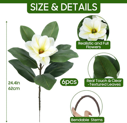 Realistic Artificial Magnolia Flowers Branch, 20.5 inch Tall