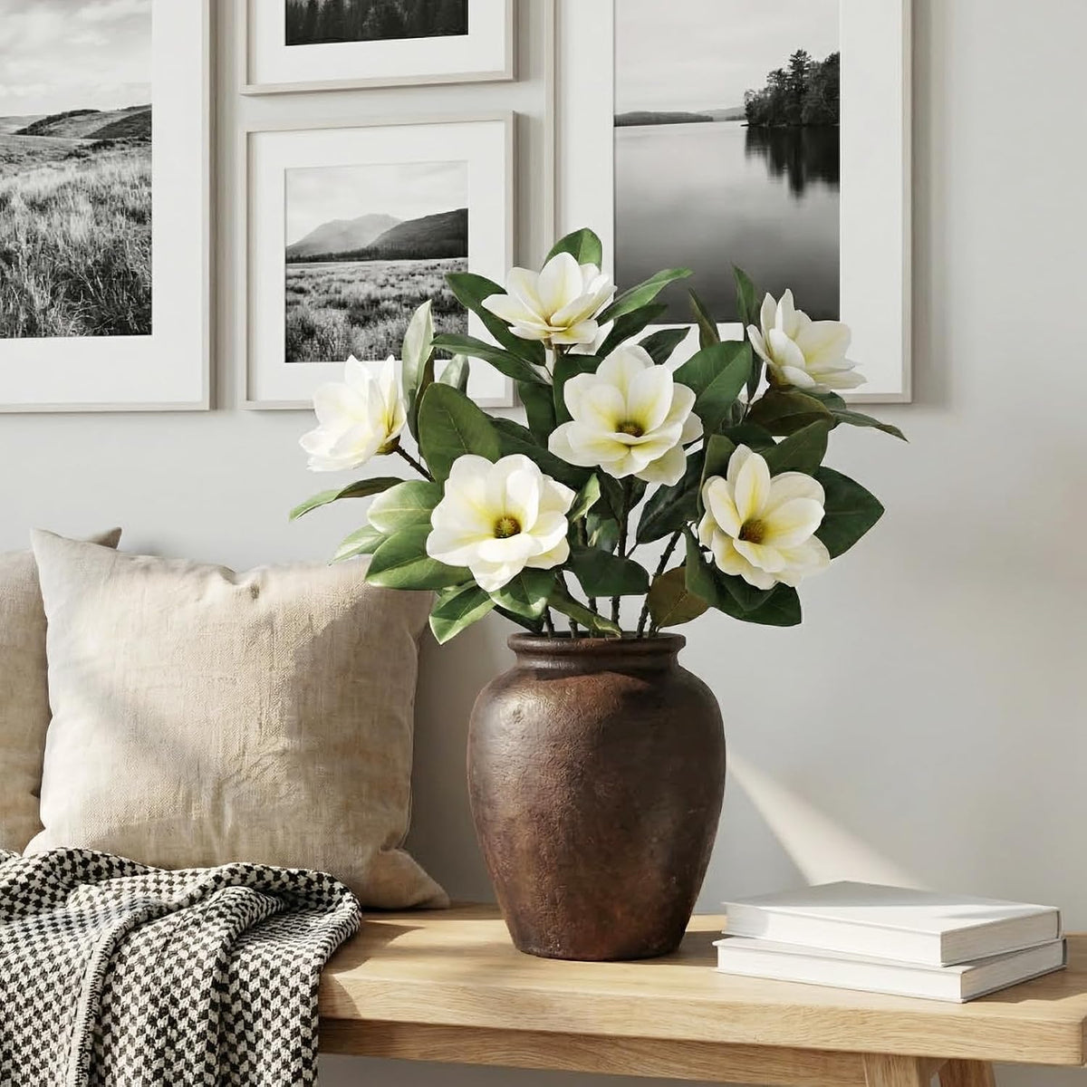 Realistic Artificial Magnolia Flowers Branch, 20.5 inch Tall