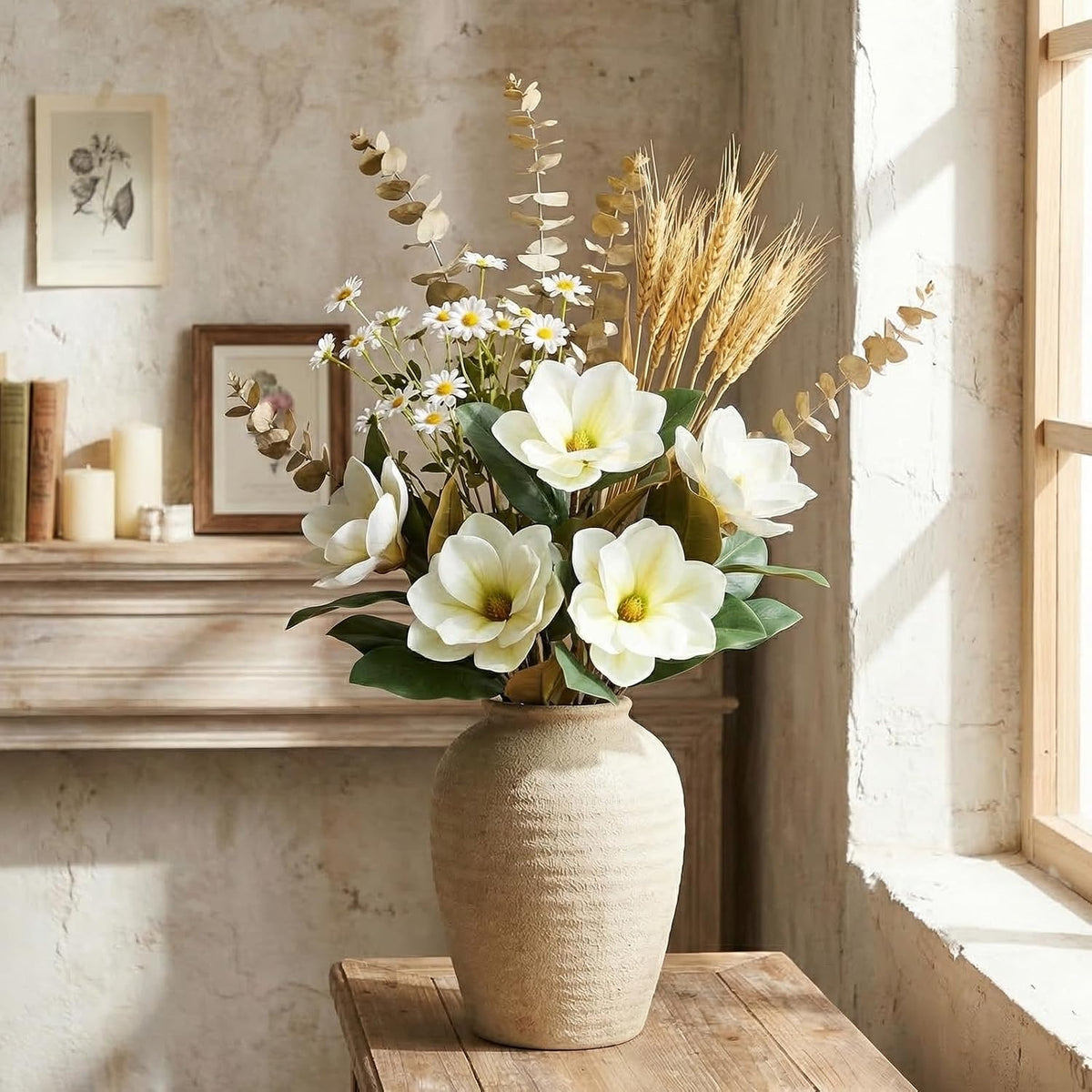 Realistic Artificial Magnolia Flowers Branch, 20.5 inch Tall