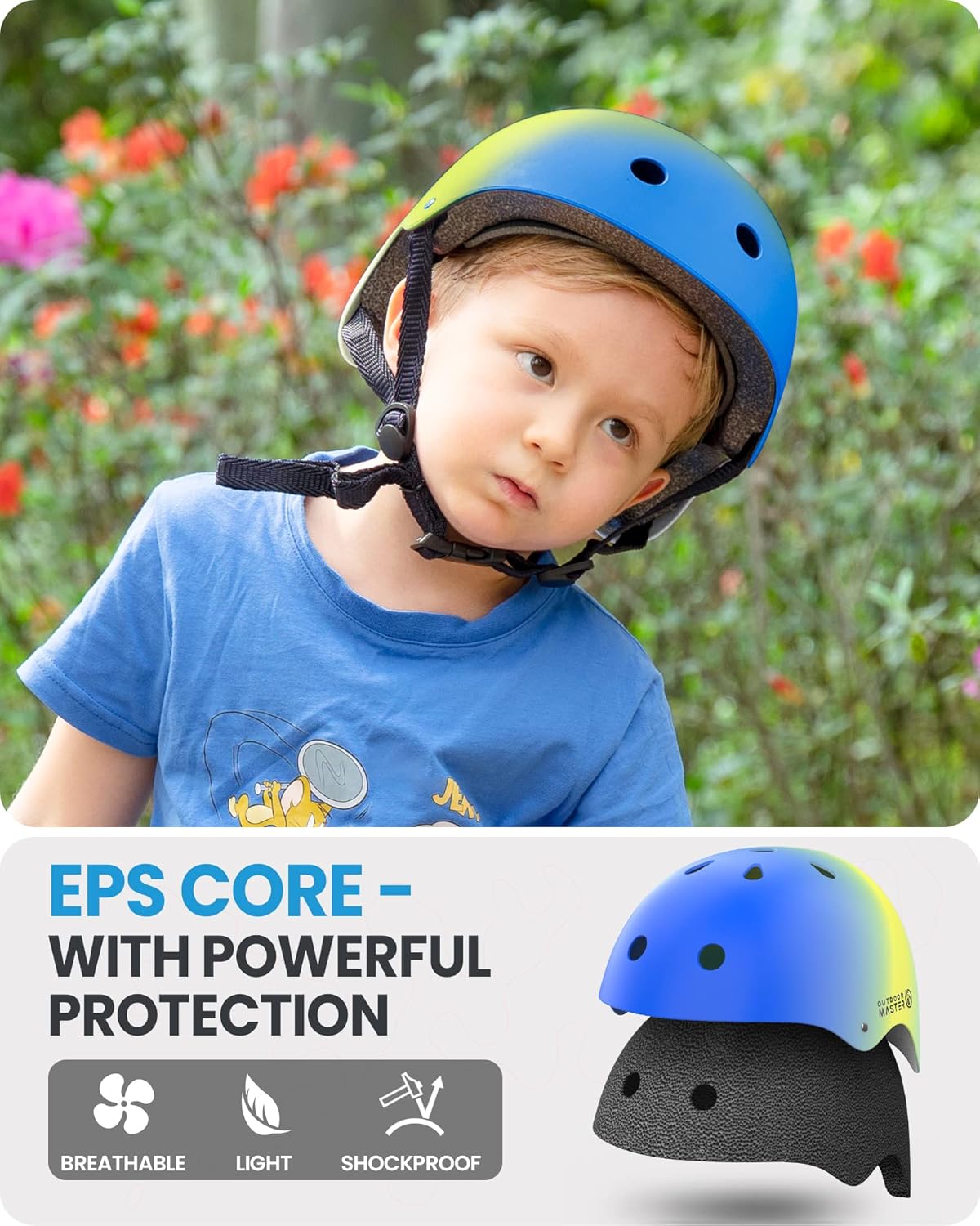 Kids Bike Helmet, Adjustable for Cycling & Skating | ABS shell + EPS foam, Breathable washable liners, CPSC certified, Adjustable dial & strap, Toddler to youth fit