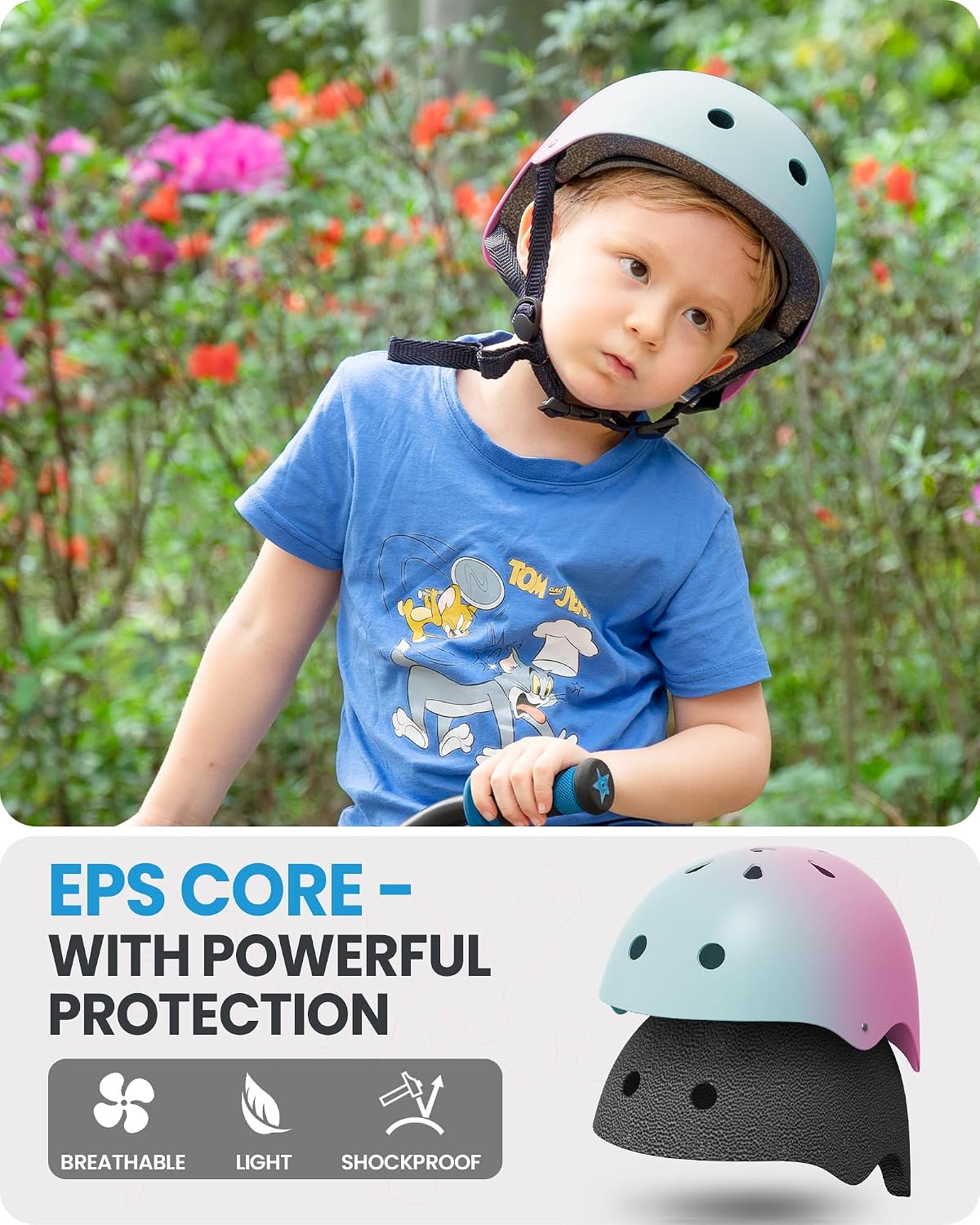 Kids Bike Helmet, Adjustable for Cycling & Skating | ABS shell + EPS foam, Breathable washable liners, CPSC certified, Adjustable dial & strap, Toddler to youth fit