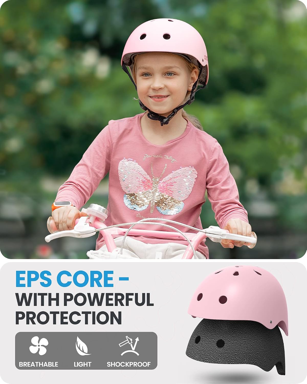 Kids Bike Helmet, Adjustable for Cycling & Skating | ABS shell + EPS foam, Breathable washable liners, CPSC certified, Adjustable dial & strap, Toddler to youth fit