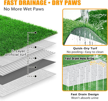 DDog Grass Pee Pad with Stainless Steel Tray, Odor-Free Drainage System, Reusable Artificial Grass Dog Potty for Indoor Apartment Balcony Puppy Training