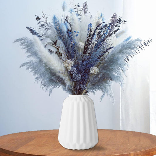 Natural Dried Pampas Grass Bouquet(No vase),Dried Flowers Pampas Grass Decor for Vase, Blue Pampas Grass Boho Home Decor Table Centerpiece Decor, Dried Flower Arrangement for Wedding Decor