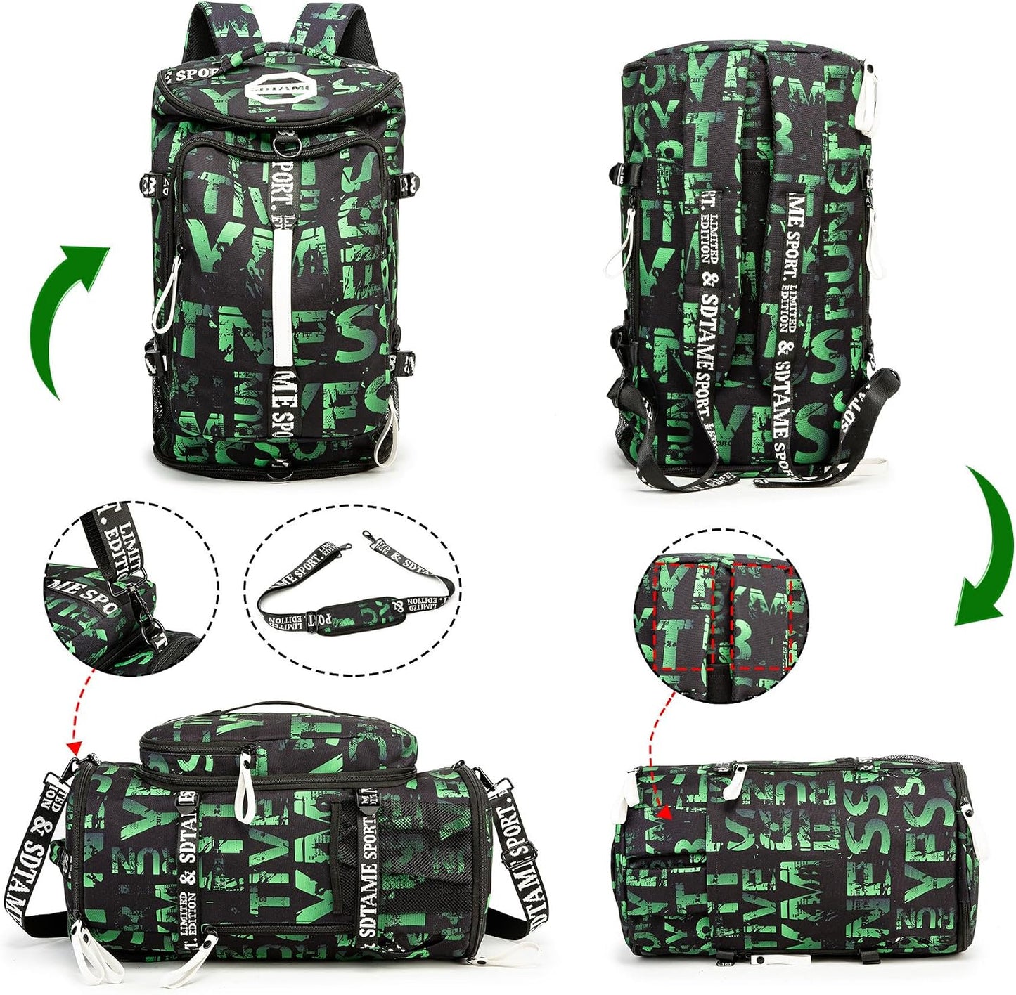 SDTAME Gym Duffel Backpack with Shoe Pocket & Laptop Sleeve
