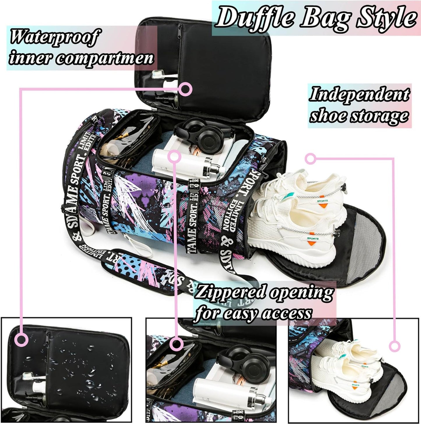 SDTAME Gym Duffel Backpack with Shoe Pocket & Laptop Sleeve