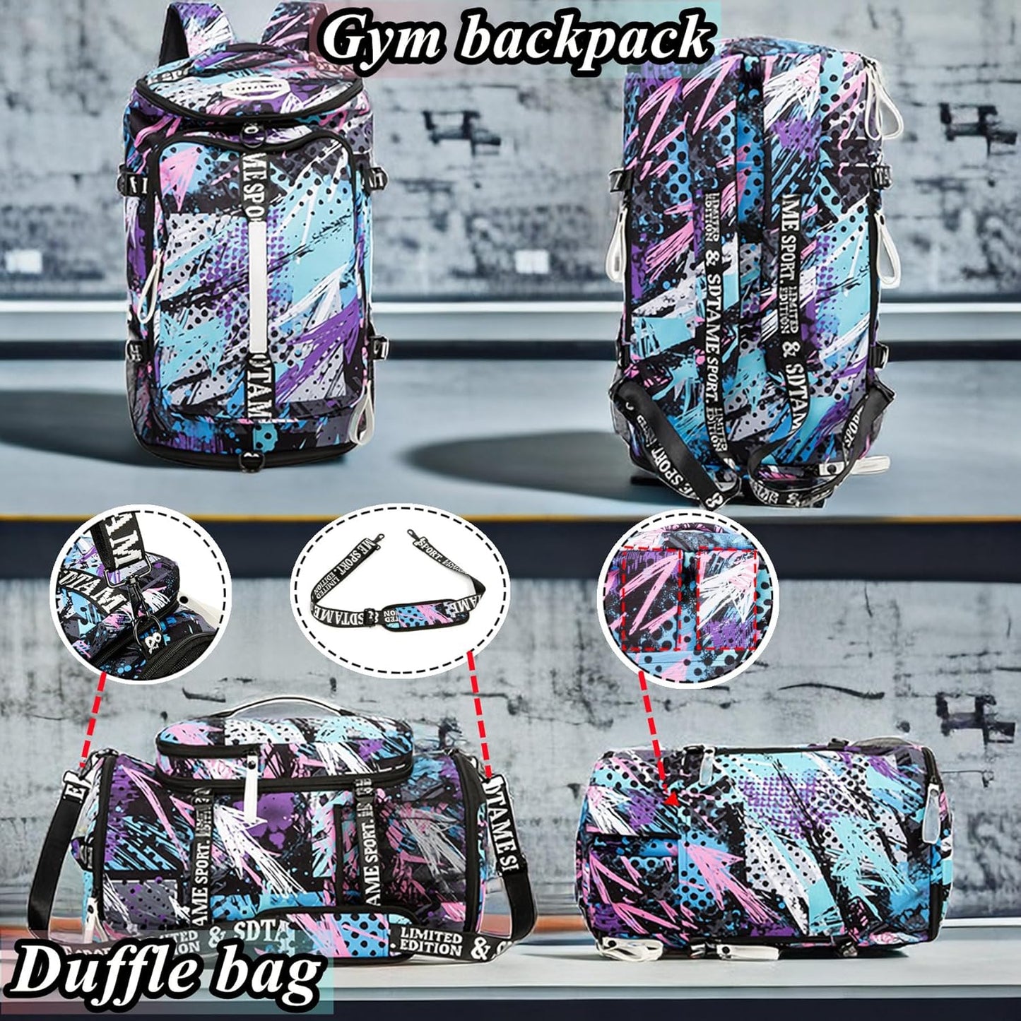 SDTAME Gym Duffel Backpack with Shoe Pocket & Laptop Sleeve