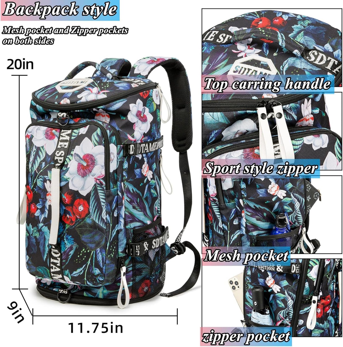 SDTAME Gym Duffel Backpack with Shoe Pocket & Laptop Sleeve