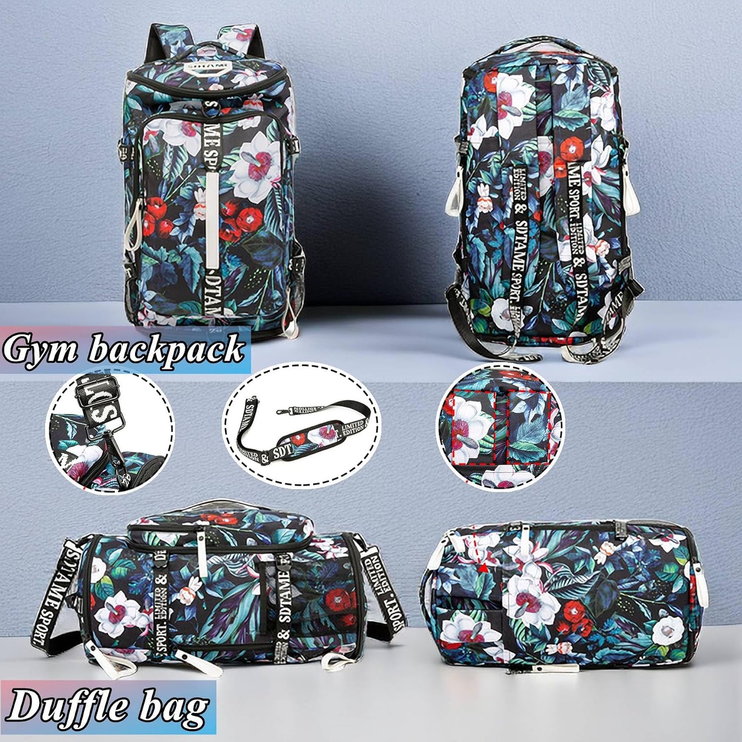 SDTAME Gym Duffel Backpack with Shoe Pocket & Laptop Sleeve