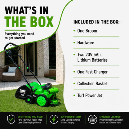 Turf Power Sweep™ MAX + Turf Power Jet™ 40V Cordless Artificial Turf Sweeper & Blower Combo Lifts Flattened Fibers, Removes Debris & Pet Hair