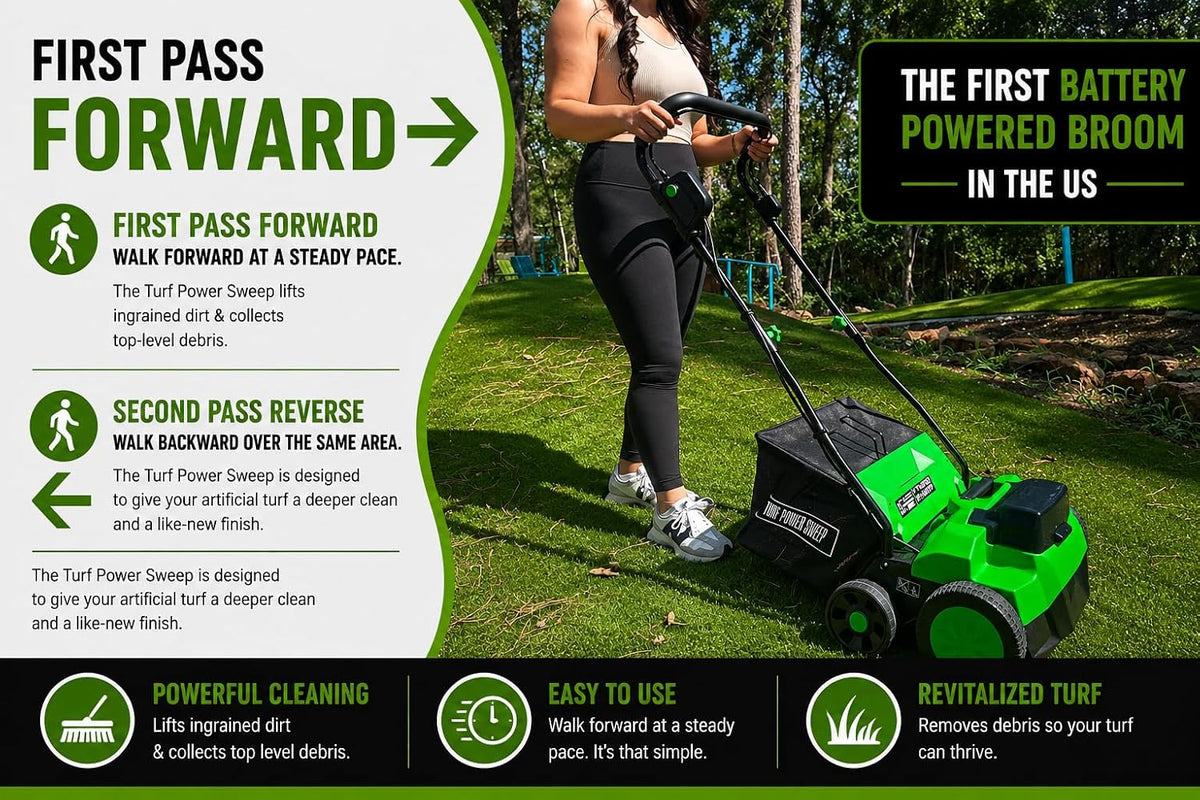 Turf Power Sweep™ MAX + Turf Power Jet™ 40V Cordless Artificial Turf Sweeper & Blower Combo Lifts Flattened Fibers, Removes Debris & Pet Hair