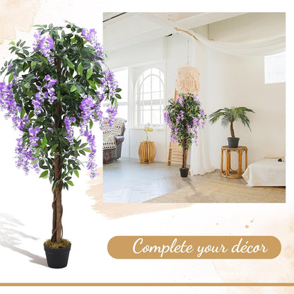 Thiccywoov 2 Pack 5ft Artificial Wisteria Tree Tall Fake Tree with Cement Base Pot Faux Floor Plant Decoration for Indoor Outdoor Home Office Housewarming Gift(Rosy Pink)