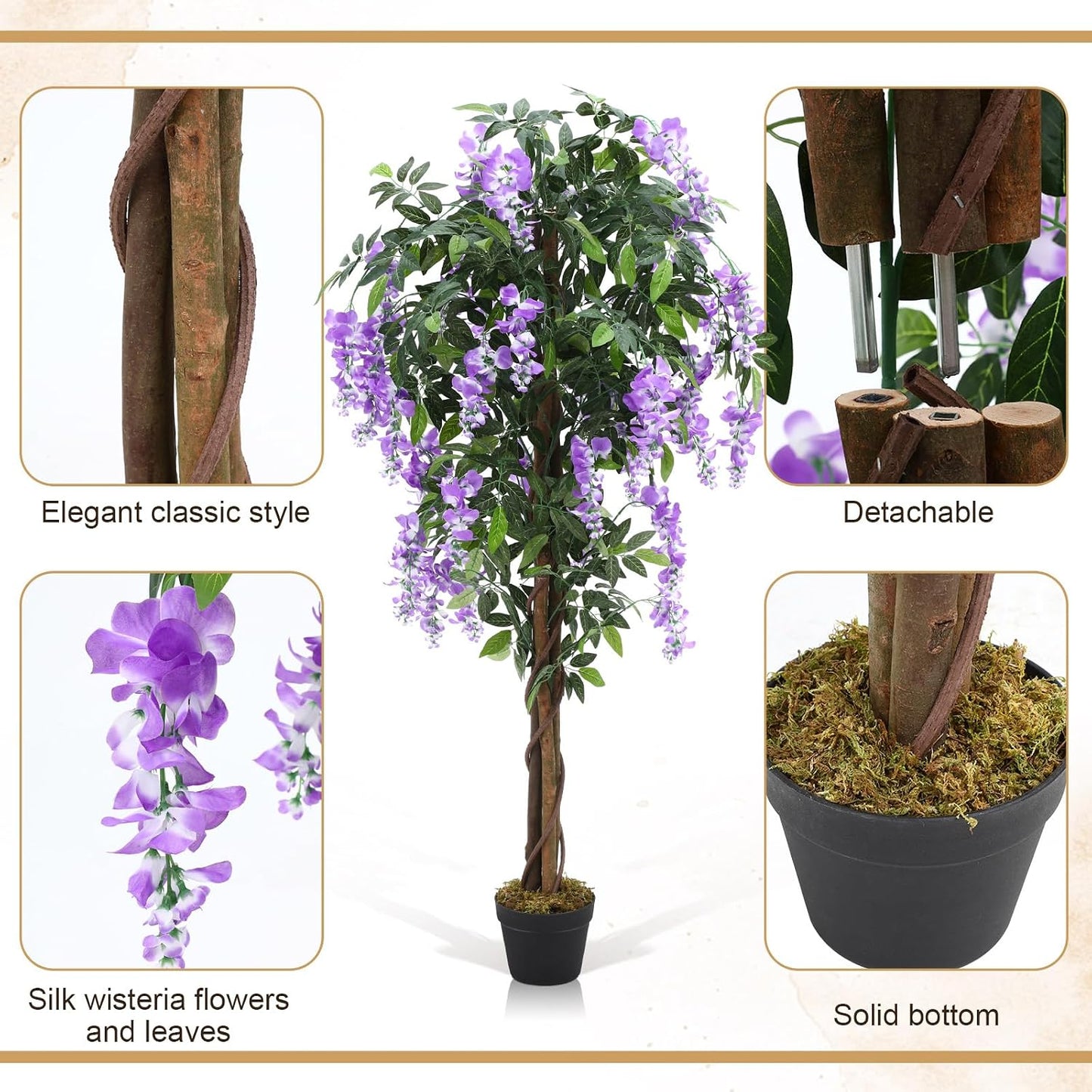 Thiccywoov 2 Pack 5ft Artificial Wisteria Tree Tall Fake Tree with Cement Base Pot Faux Floor Plant Decoration for Indoor Outdoor Home Office Housewarming Gift(Rosy Pink)