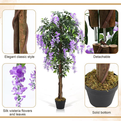 Thiccywoov 2 Pack 5ft Artificial Wisteria Tree Tall Fake Tree with Cement Base Pot Faux Floor Plant Decoration for Indoor Outdoor Home Office Housewarming Gift(Rosy Pink)