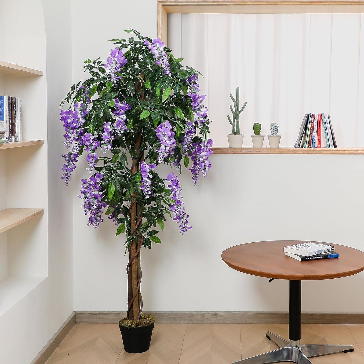 Thiccywoov 2 Pack 5ft Artificial Wisteria Tree Tall Fake Tree with Cement Base Pot Faux Floor Plant Decoration for Indoor Outdoor Home Office Housewarming Gift(Rosy Pink)