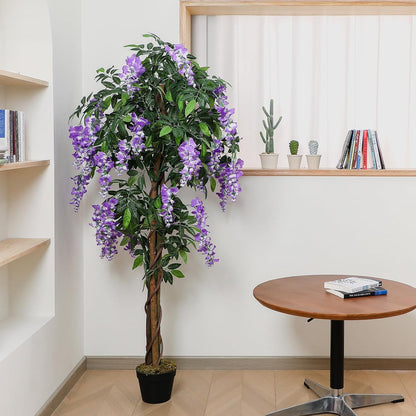 Thiccywoov 2 Pack 5ft Artificial Wisteria Tree Tall Fake Tree with Cement Base Pot Faux Floor Plant Decoration for Indoor Outdoor Home Office Housewarming Gift(Rosy Pink)