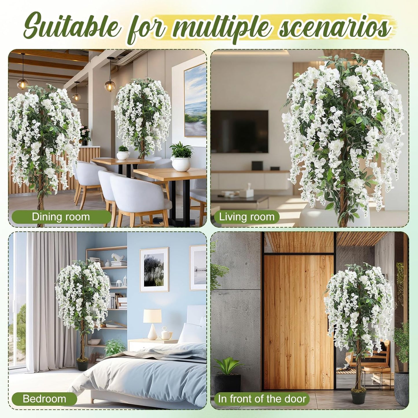 Thiccywoov 2 Pack 5ft Artificial Wisteria Tree Tall Fake Tree with Cement Base Pot Faux Floor Plant Decoration for Indoor Outdoor Home Office Housewarming Gift(Rosy Pink)
