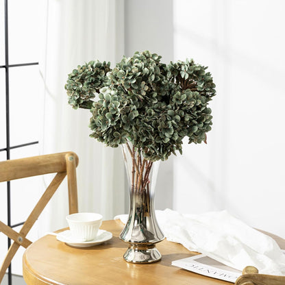 Hydrangea Artificial Flowers,Green Artificial Flower Fake Silk Hydrangea, Heads Bouquet with Stems Bulk for Fall Decoration Table Center Indoor Outdoor Faux Floral Plants 8pcs (Green)