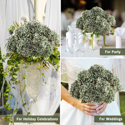 Hydrangea Artificial Flowers,Green Artificial Flower Fake Silk Hydrangea, Heads Bouquet with Stems Bulk for Fall Decoration Table Center Indoor Outdoor Faux Floral Plants 8pcs (Green)