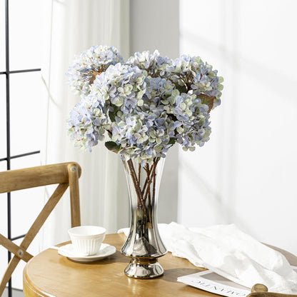 Hydrangea Artificial Flowers,Green Artificial Flower Fake Silk Hydrangea, Heads Bouquet with Stems Bulk for Fall Decoration Table Center Indoor Outdoor Faux Floral Plants 8pcs (Green)