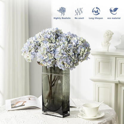 Hydrangea Artificial Flowers,Green Artificial Flower Fake Silk Hydrangea, Heads Bouquet with Stems Bulk for Fall Decoration Table Center Indoor Outdoor Faux Floral Plants 8pcs (Green)