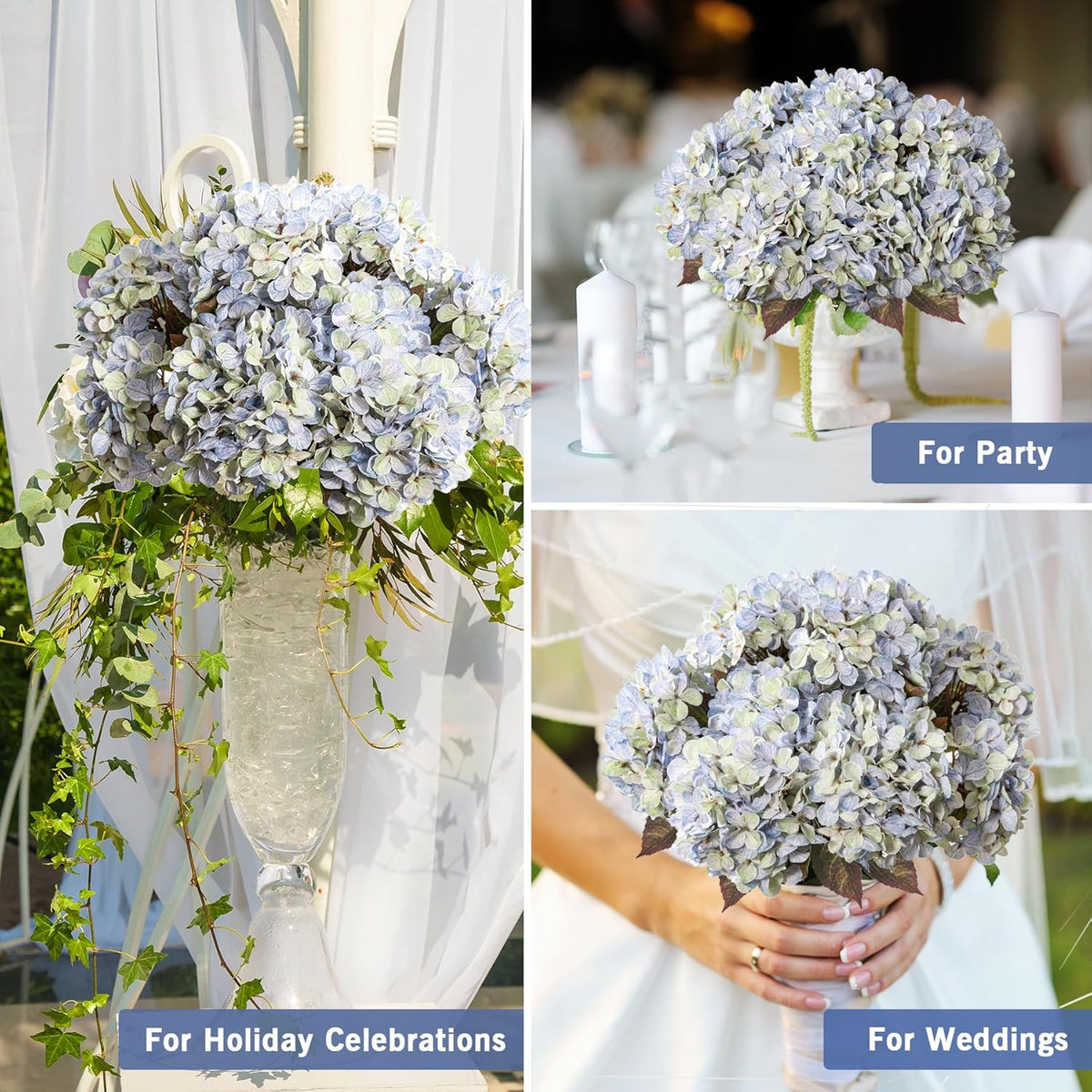 Hydrangea Artificial Flowers,Green Artificial Flower Fake Silk Hydrangea, Heads Bouquet with Stems Bulk for Fall Decoration Table Center Indoor Outdoor Faux Floral Plants 8pcs (Green)