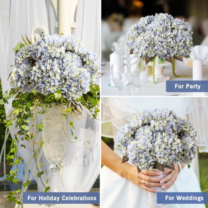 Hydrangea Artificial Flowers,Green Artificial Flower Fake Silk Hydrangea, Heads Bouquet with Stems Bulk for Fall Decoration Table Center Indoor Outdoor Faux Floral Plants 8pcs (Green)