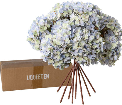 Hydrangea Artificial Flowers,Green Artificial Flower Fake Silk Hydrangea, Heads Bouquet with Stems Bulk for Fall Decoration Table Center Indoor Outdoor Faux Floral Plants 8pcs (Green)