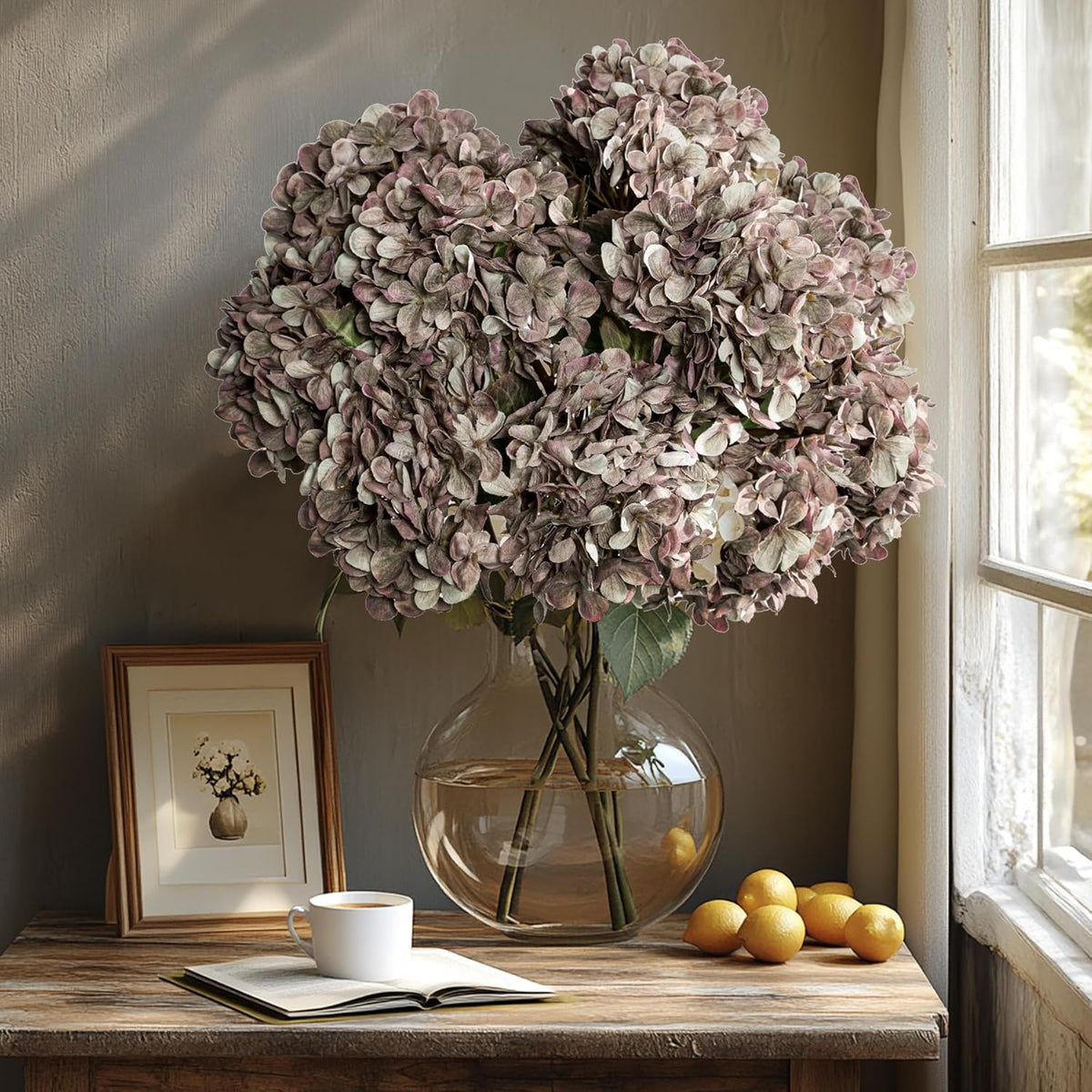 Hydrangea Artificial Flowers,Green Artificial Flower Fake Silk Hydrangea, Heads Bouquet with Stems Bulk for Fall Decoration Table Center Indoor Outdoor Faux Floral Plants 8pcs (Green)