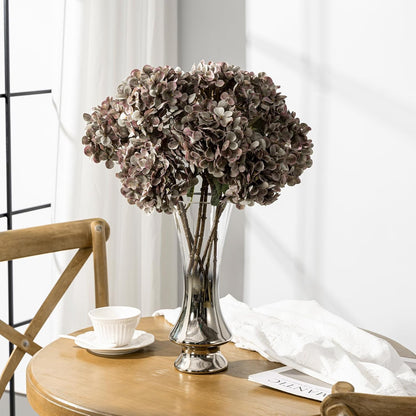 Hydrangea Artificial Flowers,Green Artificial Flower Fake Silk Hydrangea, Heads Bouquet with Stems Bulk for Fall Decoration Table Center Indoor Outdoor Faux Floral Plants 8pcs (Green)