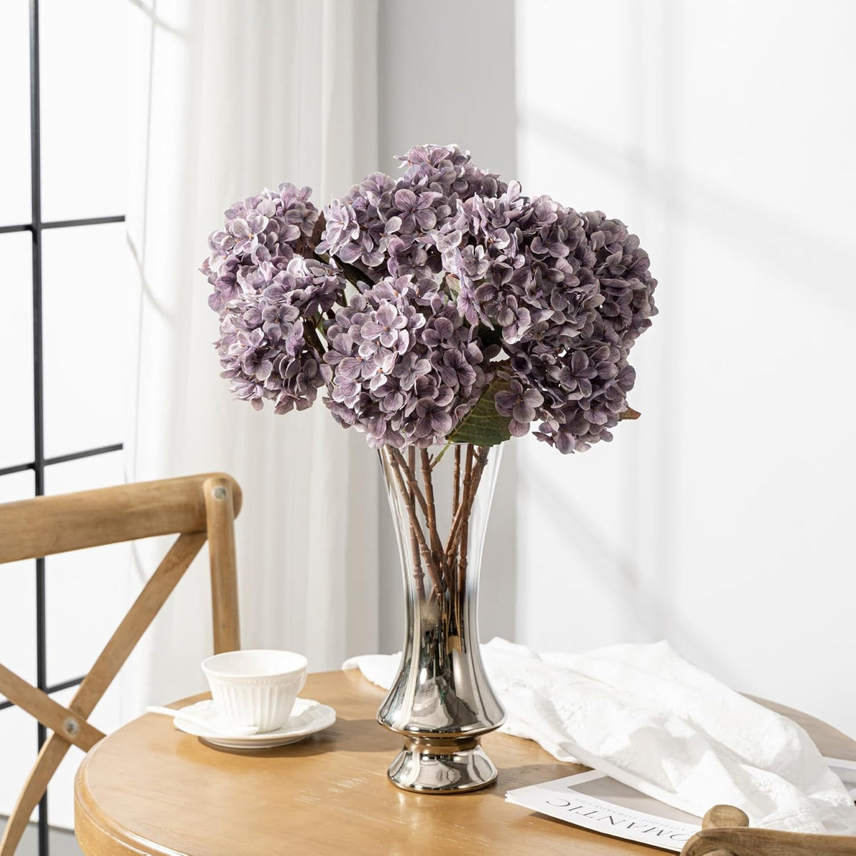 Hydrangea Artificial Flowers,Green Artificial Flower Fake Silk Hydrangea, Heads Bouquet with Stems Bulk for Fall Decoration Table Center Indoor Outdoor Faux Floral Plants 8pcs (Green)