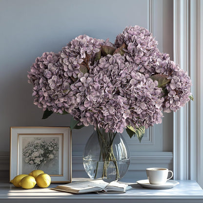 Hydrangea Artificial Flowers,Green Artificial Flower Fake Silk Hydrangea, Heads Bouquet with Stems Bulk for Fall Decoration Table Center Indoor Outdoor Faux Floral Plants 8pcs (Green)