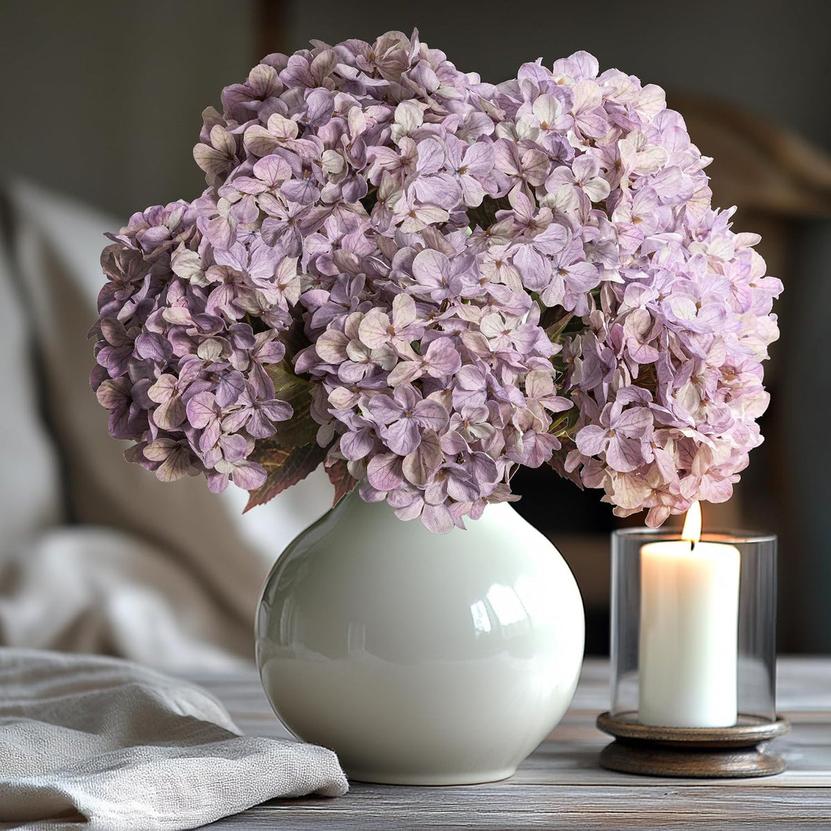Hydrangea Artificial Flowers,Green Artificial Flower Fake Silk Hydrangea, Heads Bouquet with Stems Bulk for Fall Decoration Table Center Indoor Outdoor Faux Floral Plants 8pcs (Green)