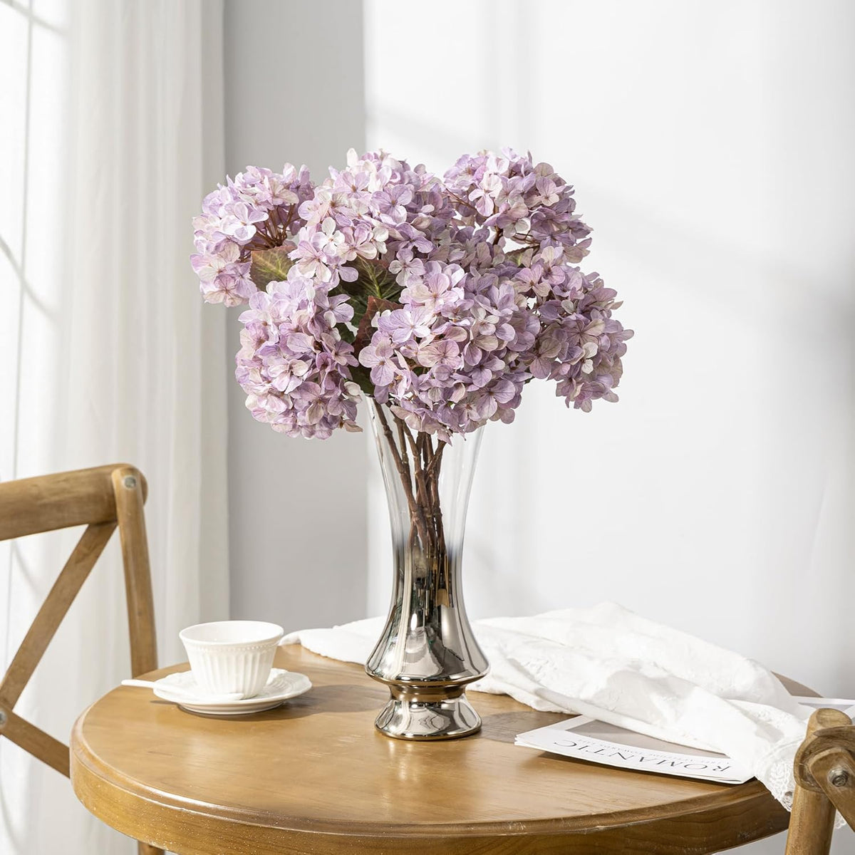 Hydrangea Artificial Flowers,Green Artificial Flower Fake Silk Hydrangea, Heads Bouquet with Stems Bulk for Fall Decoration Table Center Indoor Outdoor Faux Floral Plants 8pcs (Green)