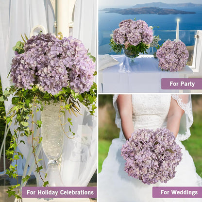 Hydrangea Artificial Flowers,Green Artificial Flower Fake Silk Hydrangea, Heads Bouquet with Stems Bulk for Fall Decoration Table Center Indoor Outdoor Faux Floral Plants 8pcs (Green)