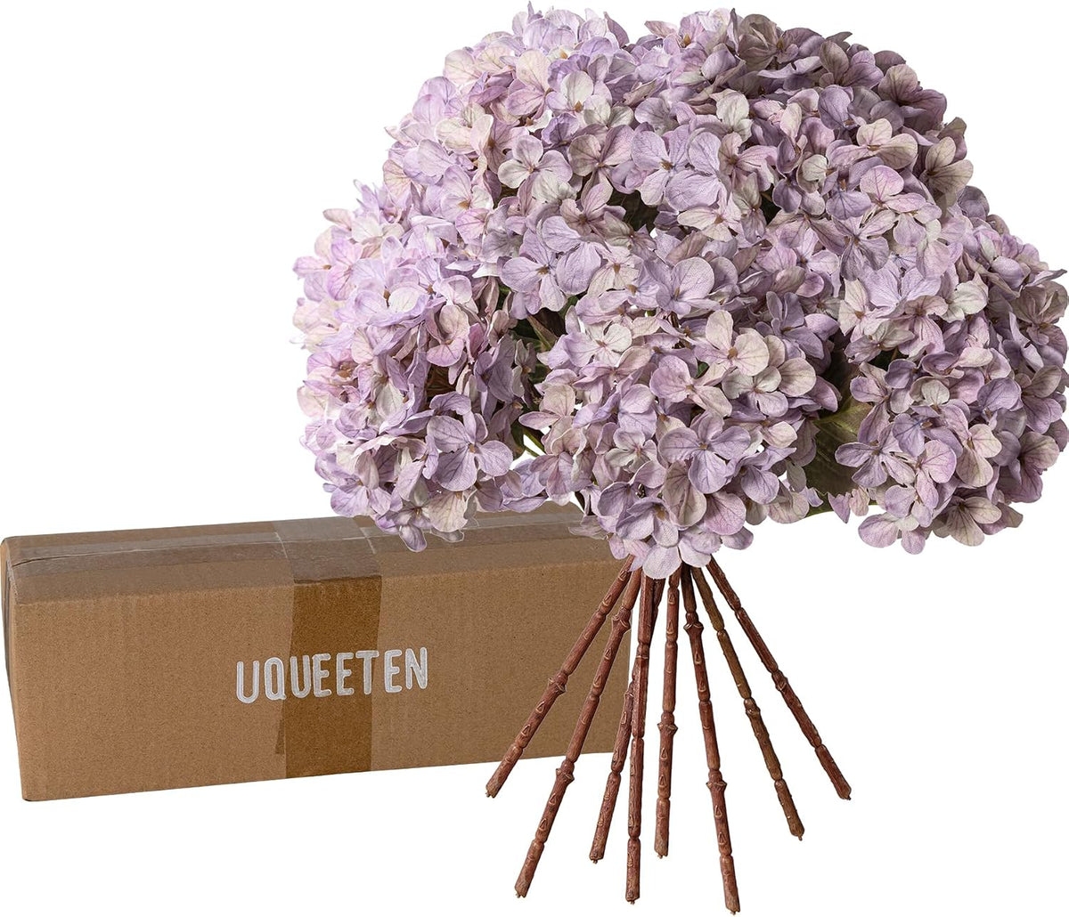 Hydrangea Artificial Flowers,Green Artificial Flower Fake Silk Hydrangea, Heads Bouquet with Stems Bulk for Fall Decoration Table Center Indoor Outdoor Faux Floral Plants 8pcs (Green)