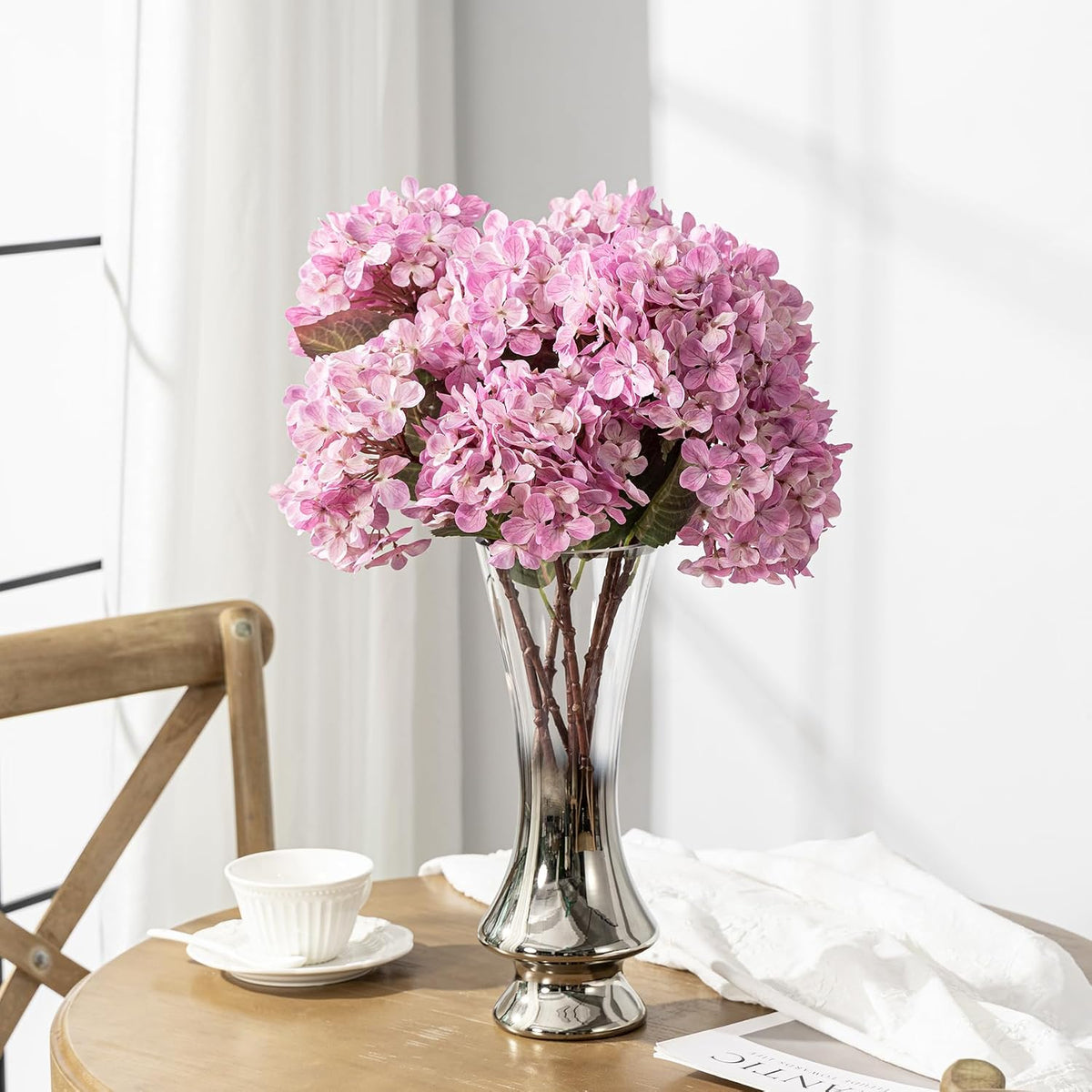 Hydrangea Artificial Flowers,Green Artificial Flower Fake Silk Hydrangea, Heads Bouquet with Stems Bulk for Fall Decoration Table Center Indoor Outdoor Faux Floral Plants 8pcs (Green)