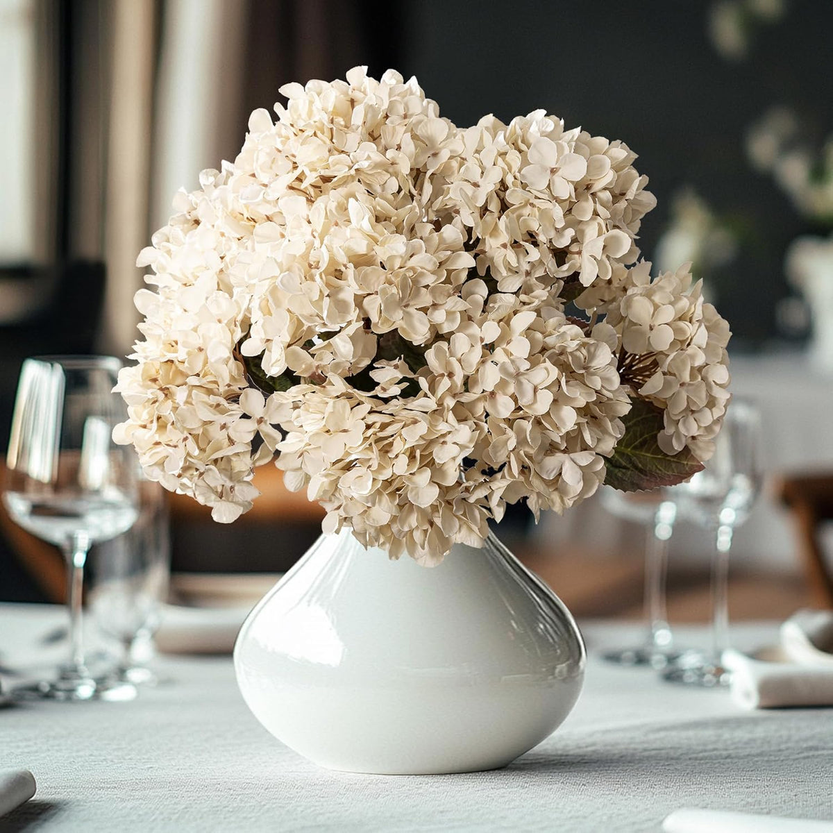 Hydrangea Artificial Flowers,Green Artificial Flower Fake Silk Hydrangea, Heads Bouquet with Stems Bulk for Fall Decoration Table Center Indoor Outdoor Faux Floral Plants 8pcs (Green)