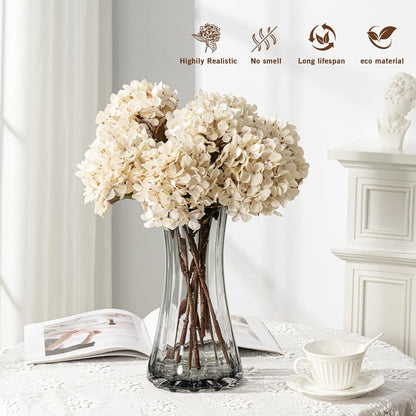 Hydrangea Artificial Flowers,Green Artificial Flower Fake Silk Hydrangea, Heads Bouquet with Stems Bulk for Fall Decoration Table Center Indoor Outdoor Faux Floral Plants 8pcs (Green)