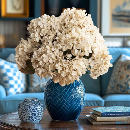 Hydrangea Artificial Flowers,Green Artificial Flower Fake Silk Hydrangea, Heads Bouquet with Stems Bulk for Fall Decoration Table Center Indoor Outdoor Faux Floral Plants 8pcs (Green)