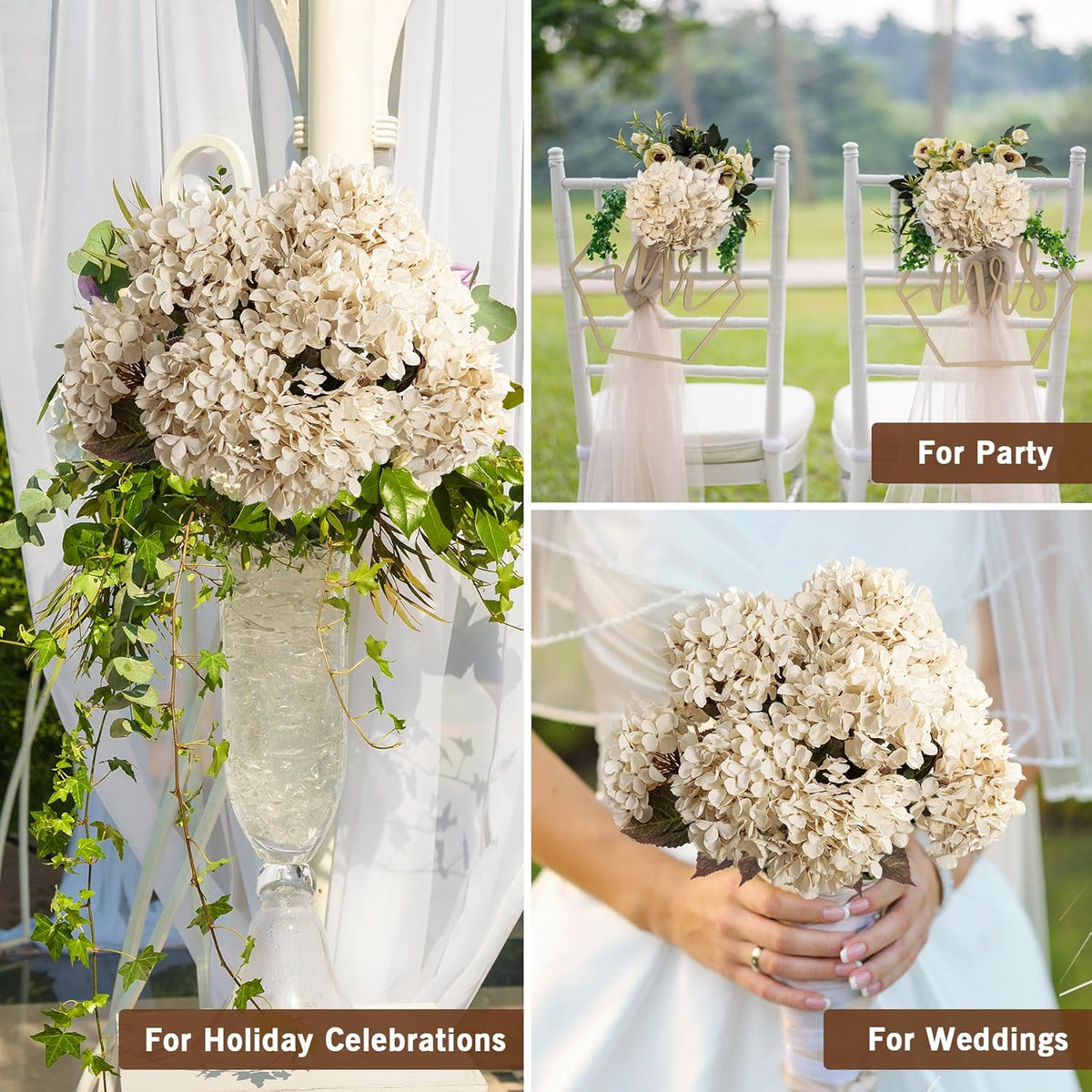 Hydrangea Artificial Flowers,Green Artificial Flower Fake Silk Hydrangea, Heads Bouquet with Stems Bulk for Fall Decoration Table Center Indoor Outdoor Faux Floral Plants 8pcs (Green)