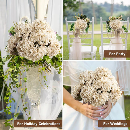 Hydrangea Artificial Flowers,Green Artificial Flower Fake Silk Hydrangea, Heads Bouquet with Stems Bulk for Fall Decoration Table Center Indoor Outdoor Faux Floral Plants 8pcs (Green)