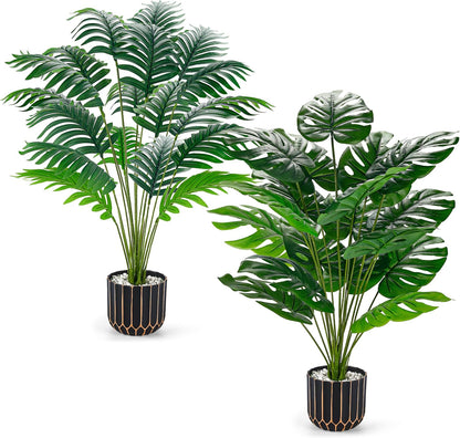 28" Fake Plants, Monstera Plant in Black Gold Pot for Home Decor | Artificial plants indoor add refined tropical greenery to modern offices, elegant entryways, reception areas and house decor