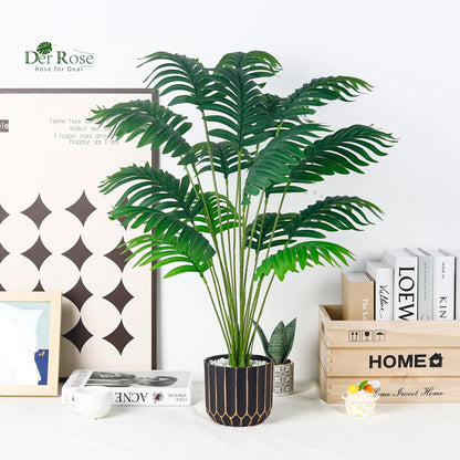 28" Fake Plants, Monstera Plant in Black Gold Pot for Home Decor | Artificial plants indoor add refined tropical greenery to modern offices, elegant entryways, reception areas and house decor