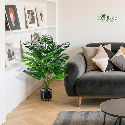 28" Fake Plants, Monstera Plant in Black Gold Pot for Home Decor | Artificial plants indoor add refined tropical greenery to modern offices, elegant entryways, reception areas and house decor