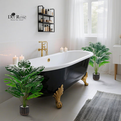 28" Fake Plants, Monstera Plant in Black Gold Pot for Home Decor | Artificial plants indoor add refined tropical greenery to modern offices, elegant entryways, reception areas and house decor