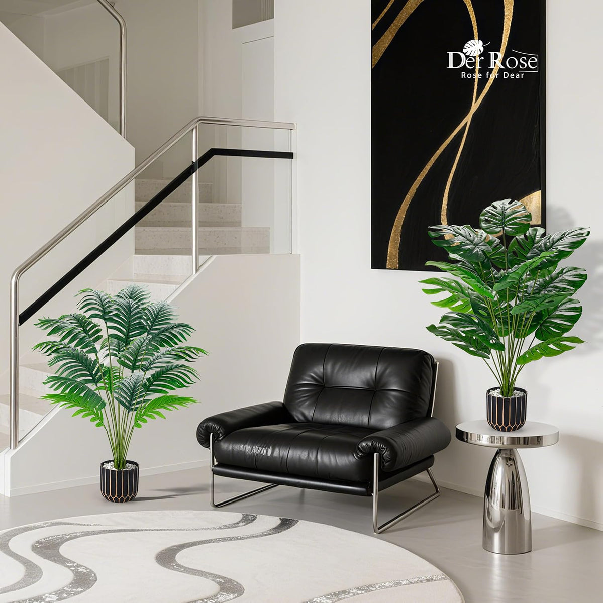 28" Fake Plants, Monstera Plant in Black Gold Pot for Home Decor | Artificial plants indoor add refined tropical greenery to modern offices, elegant entryways, reception areas and house decor
