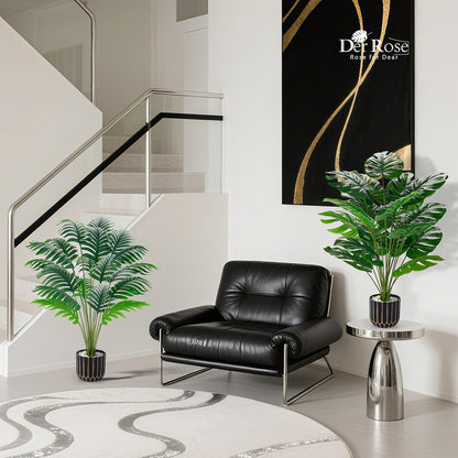 28" Fake Plants, Monstera Plant in Black Gold Pot for Home Decor | Artificial plants indoor add refined tropical greenery to modern offices, elegant entryways, reception areas and house decor